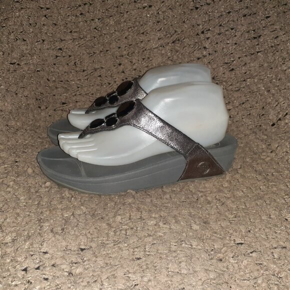 FITFLOP-Lunetta Thong Sandals 181-054 Crackle Metallic Pewter-Sz 39/8-Excellent - Picture 2 of 8